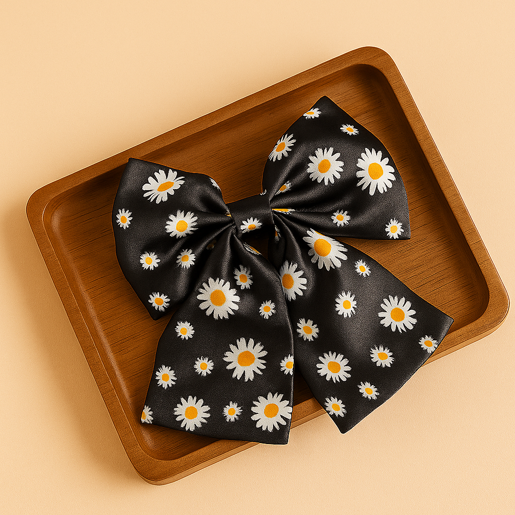 Black Daisy Bow Clip