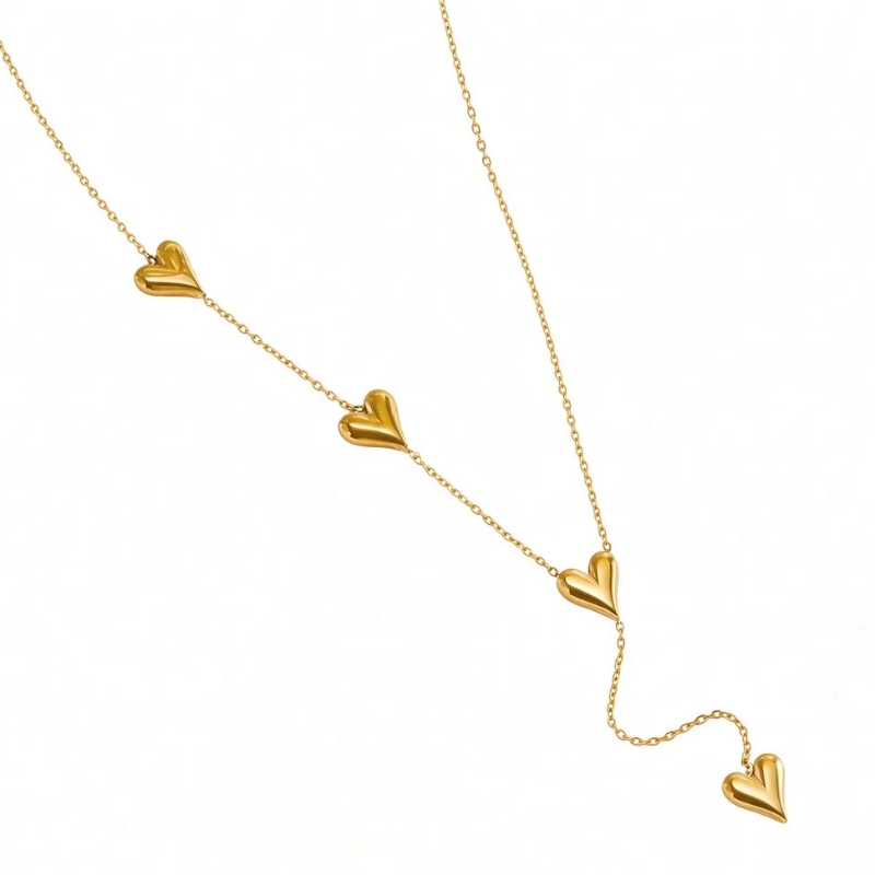 Golden Heart Lariat Chain Necklace