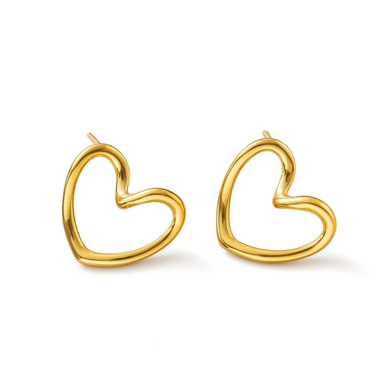 Gold Tone Open Heart Stud Earrings