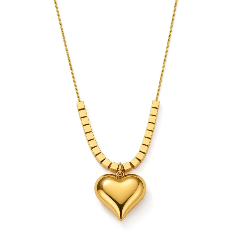Puffy Heart Cube Bead Necklace
