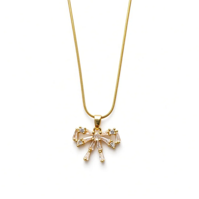 Gold Crystal Bow Pendant Necklace